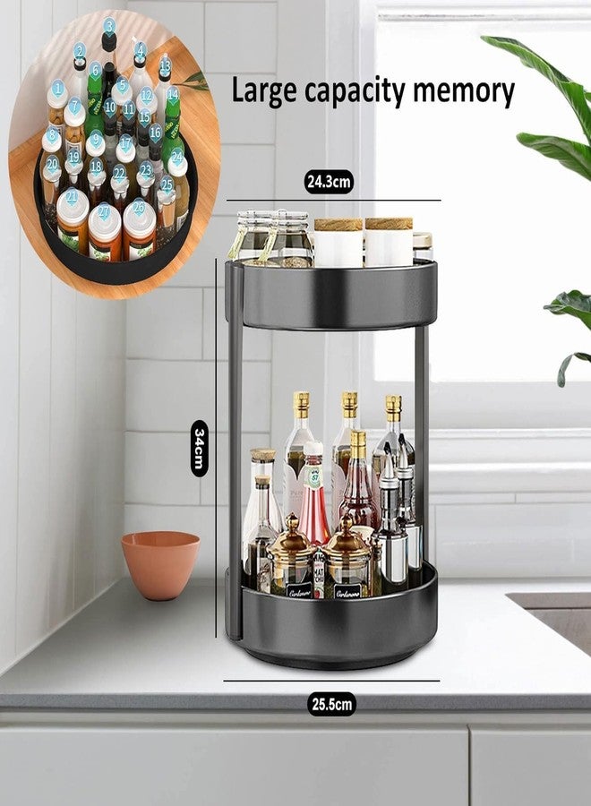 Matiko Rotating Spice Rack Organizer for Cabinet Kitchen Metal Lazy Susan Spinning Turntable Tiered Vertical Storage Rack Self Black (2 Tier Large) - Image 5